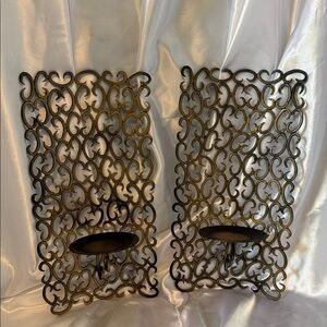 Wall Sconces Gold Metal for Pillar Candle Holder, Set Of Two